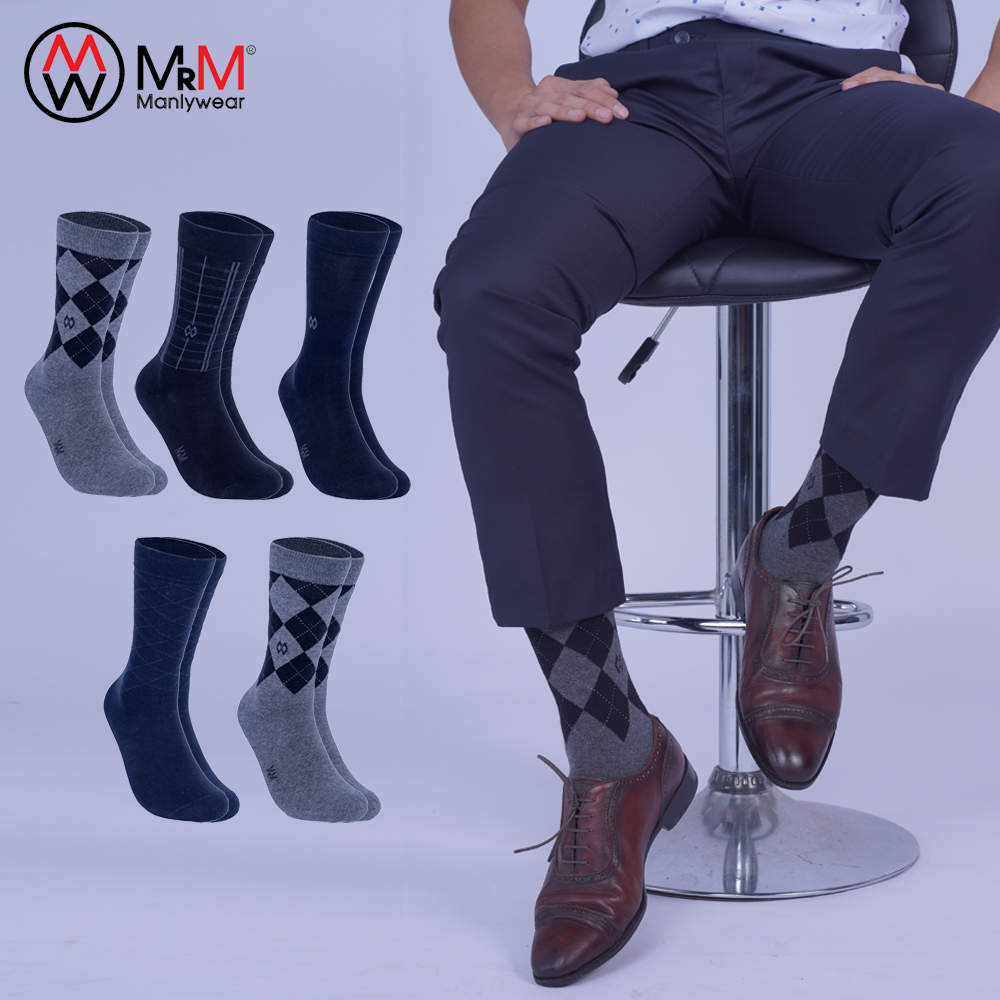 Hộp 5 đôi tất vớ đi giày tây nam công sở cổ cao MRM Manlywear - mix 4 màu, sợi cotton cao cấp thoáng khí, chống hôi chân