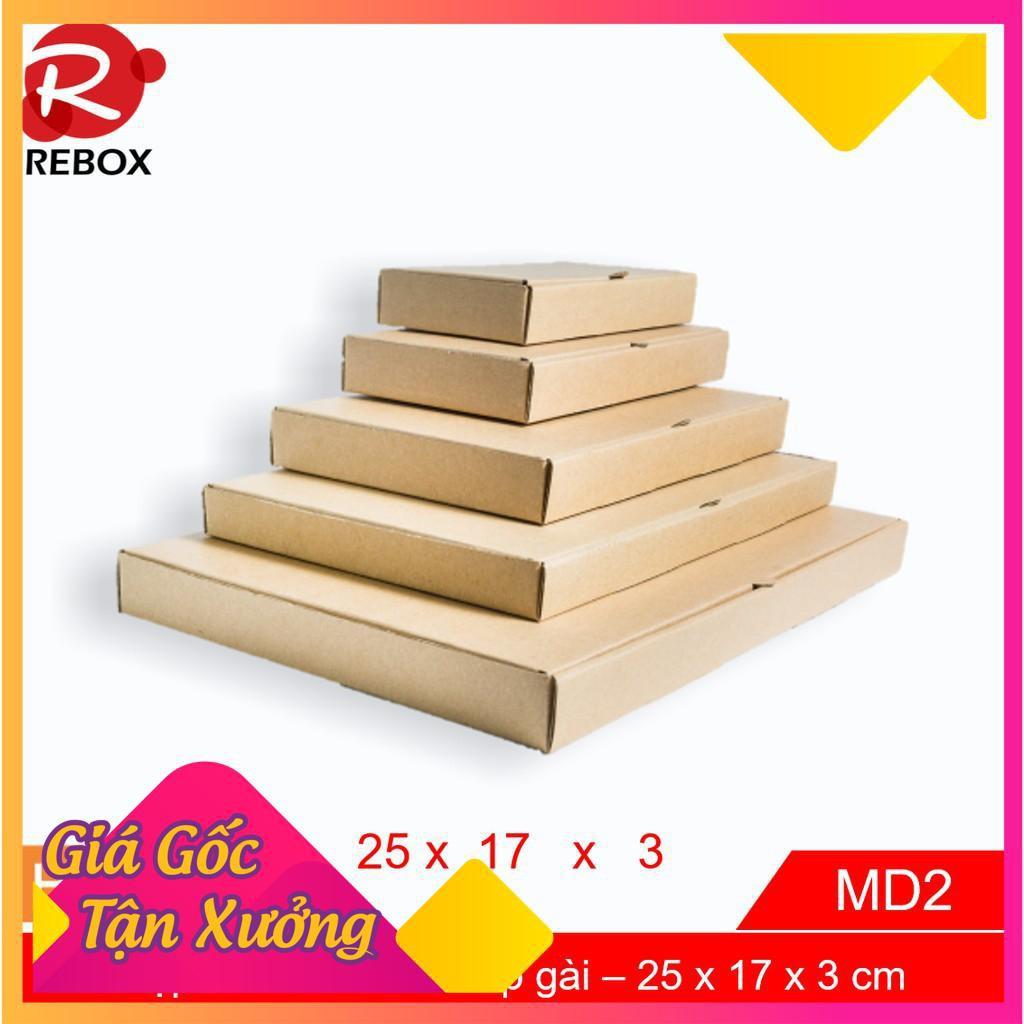 Hộp Carton 25x17x3 - 100 hộp gói hàng quần áo nắp cài dẹt - hộp trơn