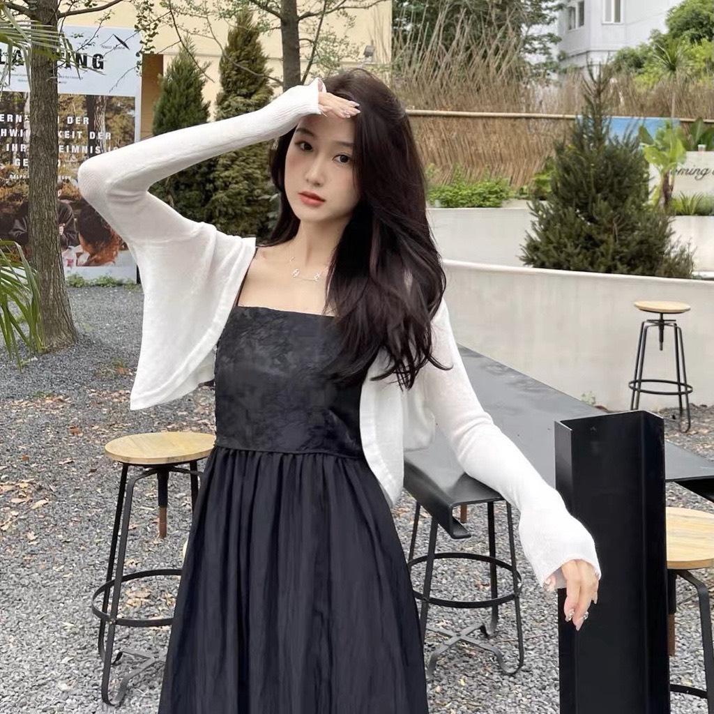 [L2M] Áo khoác len cardigan MỎNG NHẸ croptop tay dài choàng lưng hàng Quảng Châu dễ phối đồ