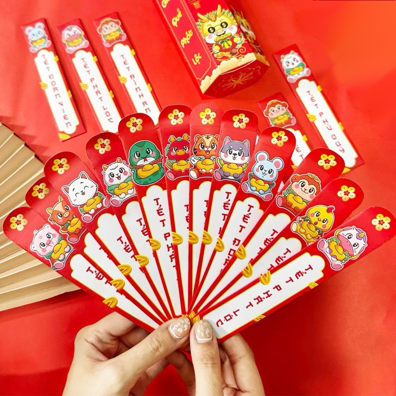Set Lì Xì Que Gieo Quẻ Phát Lộc Tết 2024 Hot Trend 12 Thẻ 12 Con Giáp Kèm Hộp Đựng Dễ Thương