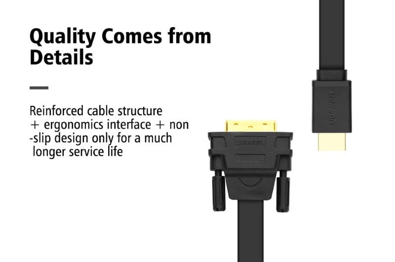 Ugreen UG30106HD106TK 2M màu Đen Cáp chuyển đổi HDMI sang DVI 24 + 1 thuần đồng cáp dẹt - HÀNG CHÍNH HÃNG