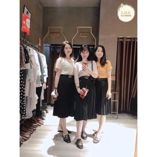 Chân váy xếp ly dài hàng đẹp chuẩn từng cm cạp chun co giãn thoải mái thời trang chân váy xếp ly dài 596