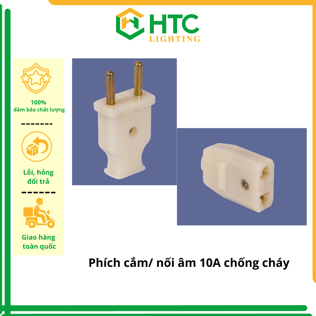 Phích Cắm chống cháy đực- cái nhựa 10A ABS (chân tròn/dẹt)