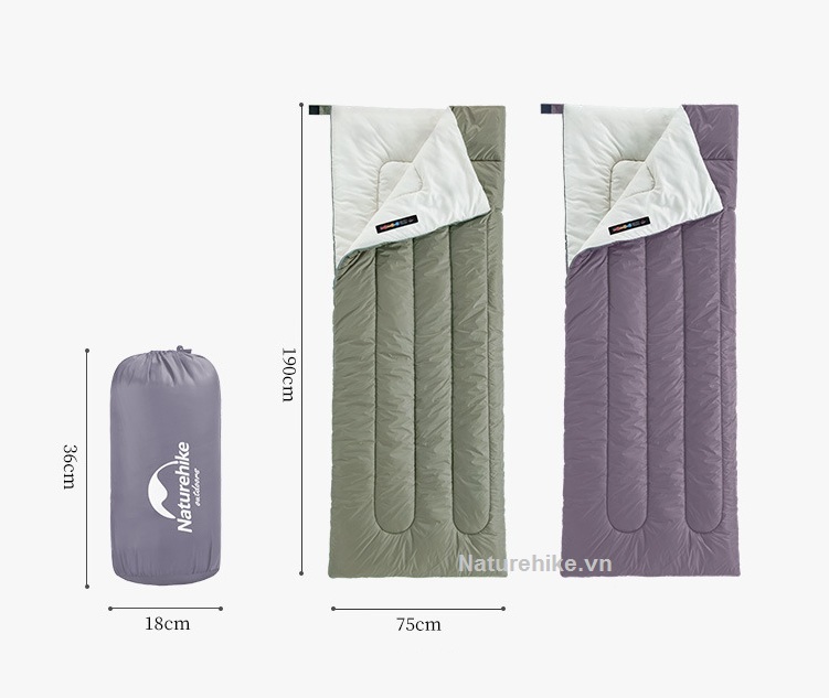 Túi ngủ gấp gọn mẫu H-150 NH19S015-D phiên bản 2022 (H150 envelope cotton sleeping bag) phù hợp cắm trại, ngủ văn phòng