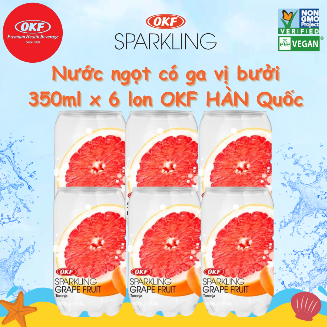 Nước ngọt có ga giải khát vị bưởi (NƯỚC BƯỞI CÓ GA) OKF HÀN QUỐC x 6 lon 350ml