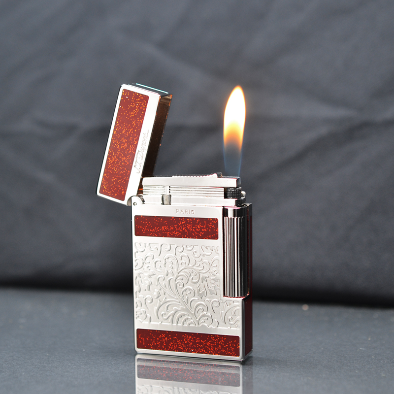 Vỏ Hột Quẹt Bật Lửa Upon D46T Họa Tiết Nền Đỏ Tuyến, Cạnh Viền Bạc Khắc Hoa Văn Sang Trọng - Dùng Ga Đá Cao Cấp