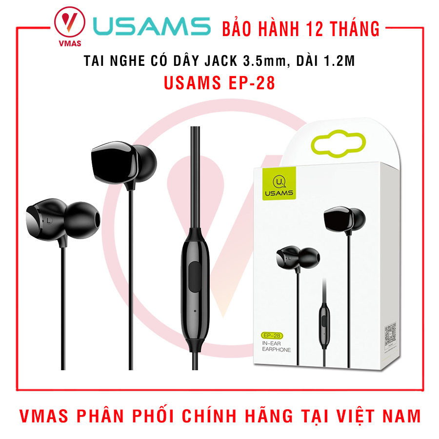 Tai Nghe nhét tai USAMS EP-28 3.5mm Micro Đàm Thoại Dài 1m2 - Hàng chính hãng