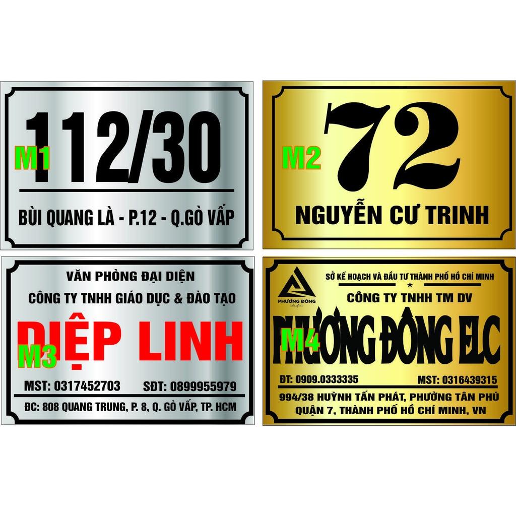 Bảng công ty-Bảng số nhà-biển số nhà-biển chức năng in UV trên alu gương inox trắng và alu gương vàng