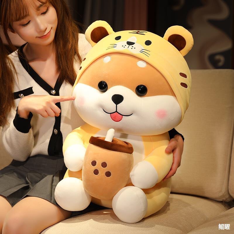 Gấu bông shiba cosplay hổ ôm trà sữa nhồi bông êm mịn dễ thương