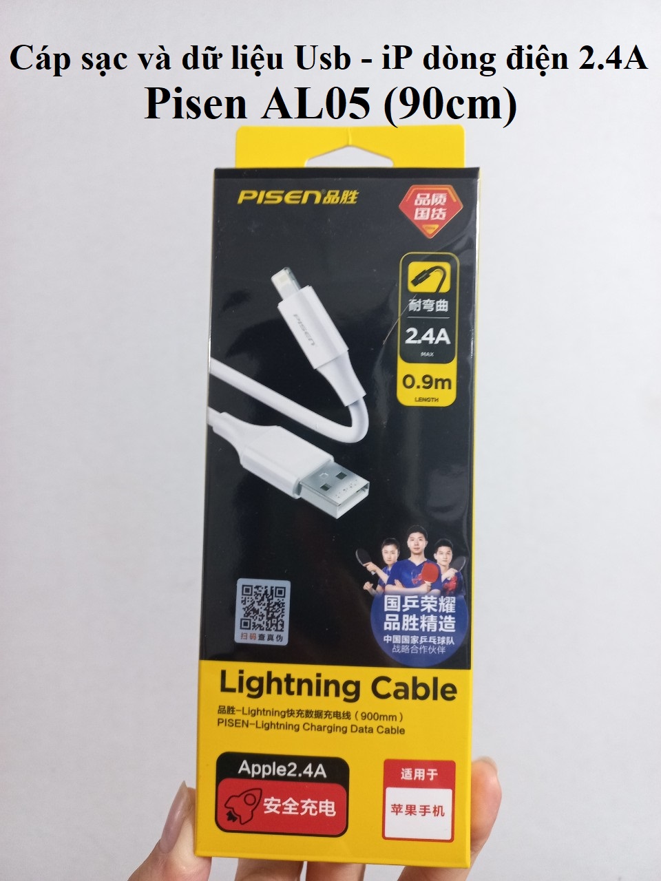 Cáp sạc cho ip 2.4A dây trắng nhỏ giống dây nguyên bản thương hiệu Pisen AL05 _ Hàng chính hãng