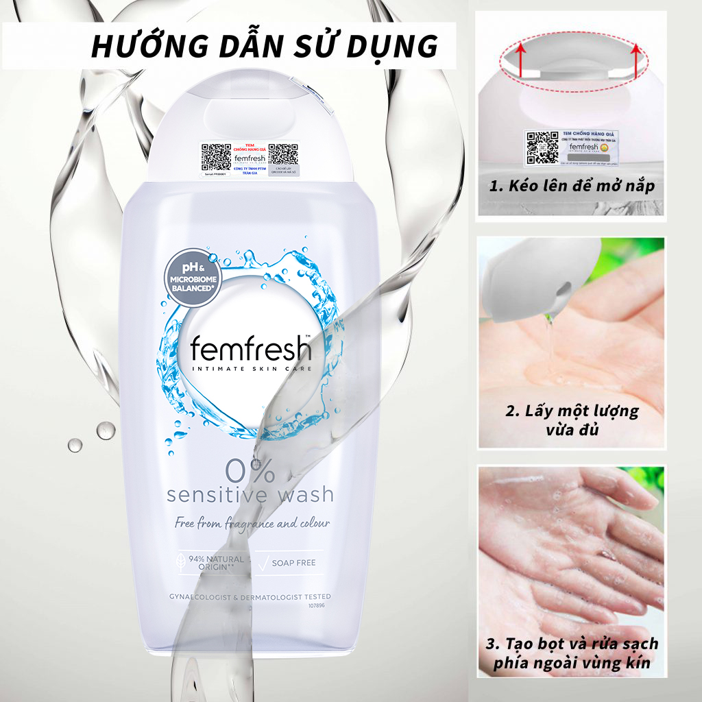 [COMBO] 2 Dung Dịch Vệ Sinh Femfresh 0% Sensitive Intimate Wash 250ml Cho Da Nhạy Cảm 250ml/chai