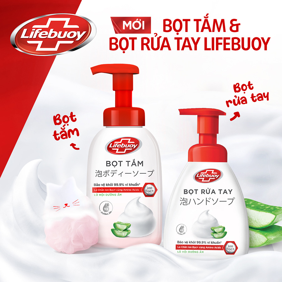 Combo bọt tắm &amp; bọt rửa tay Lifebuoy Lô Hội Dưỡng Ẩm