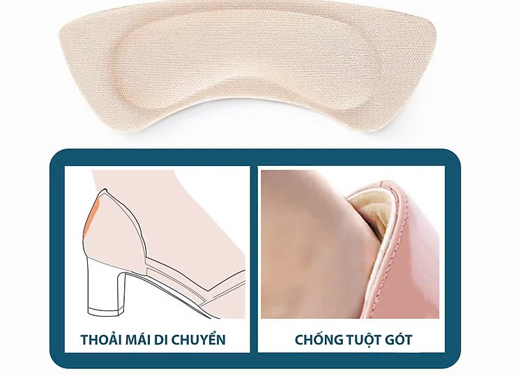 Bộ 2 cặp lót giày 4D bảo vệ gót chân và chống tuột gót giày (loại bầu) 1 CẶP KEM VÀ 1 CẶP ĐEN