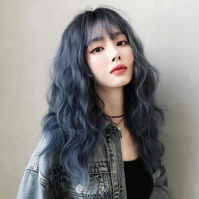 Tóc giả xoăn xù sóng nguyên đầu lửng xù sóng xám xanh