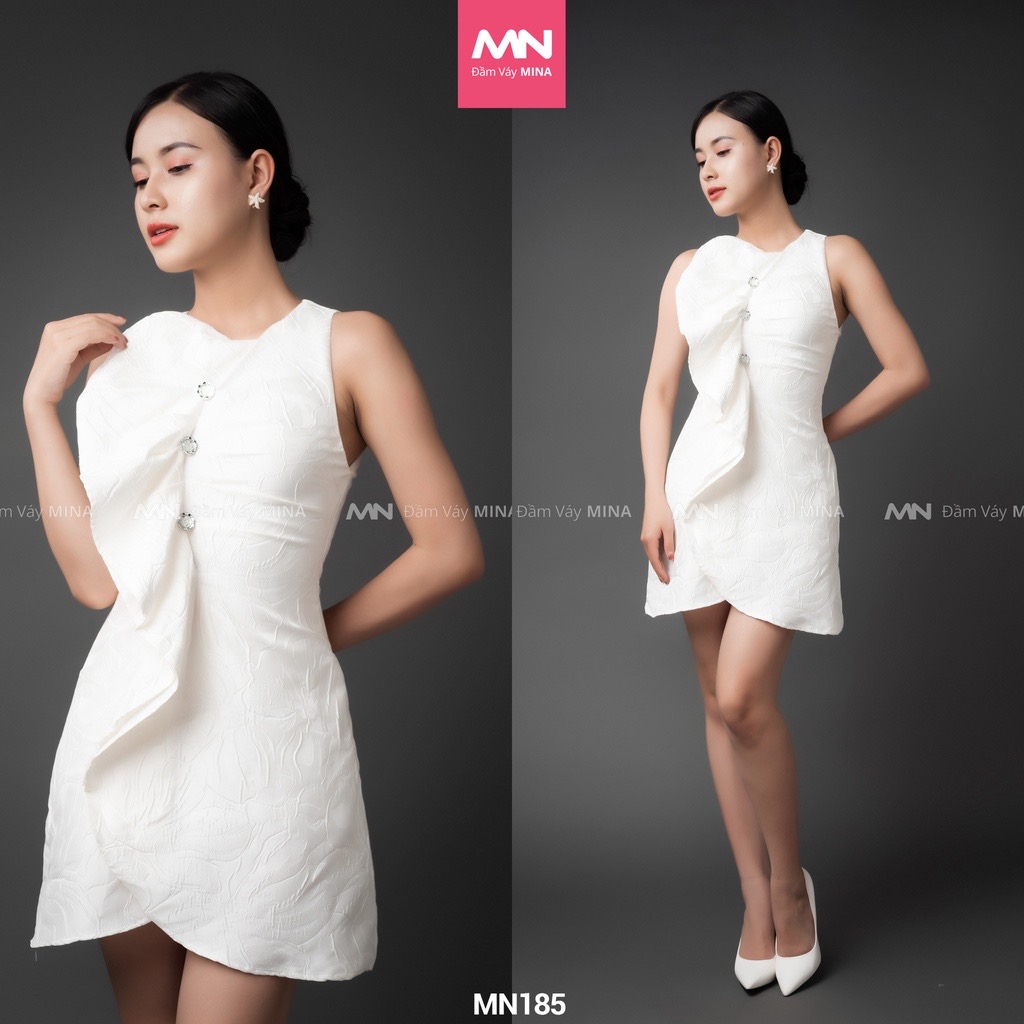 Đầm dự tiệc thiết kế cao cấp dáng xoè màu trắng chất liệu gấm dệt phù hợp đi chơi, dạo phố MN185