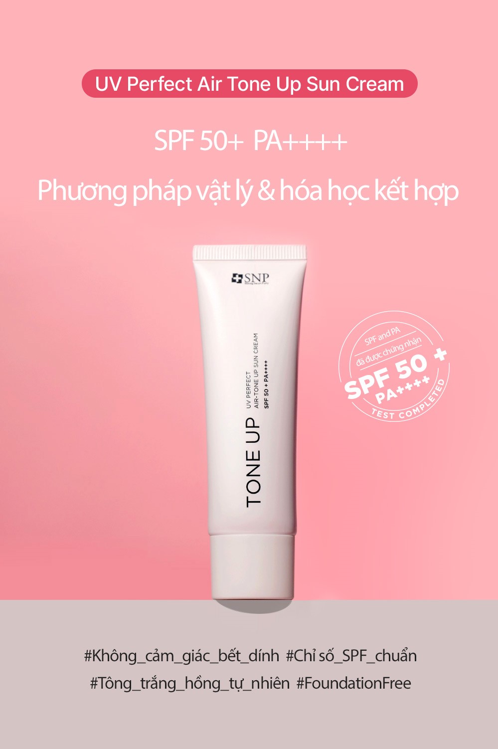 Kem Chống Nắng Mát Lạnh Tone Trắng Hồng Tự Nhiên SNP UV PERFECT AIR TONE UP SUN CREAM 50ml