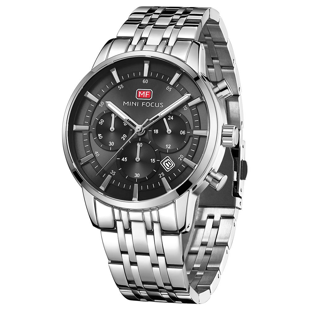 Đồng hồ nam kiểu dáng cổ điển, mặt đồng hồ Analog Chronograph có lịch, chống nước 3ATM