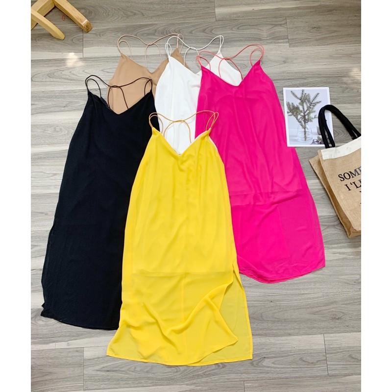 Đầm suông đan dây xẻ tà