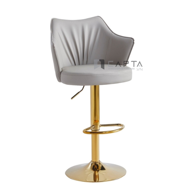 Ghế quầy bar nệm PU màu xám CB2297B-P Nội thất Capta Ghế quầy đảo bếp nệm PU mềm màu xám chân tăng giảm màu vàng Gold