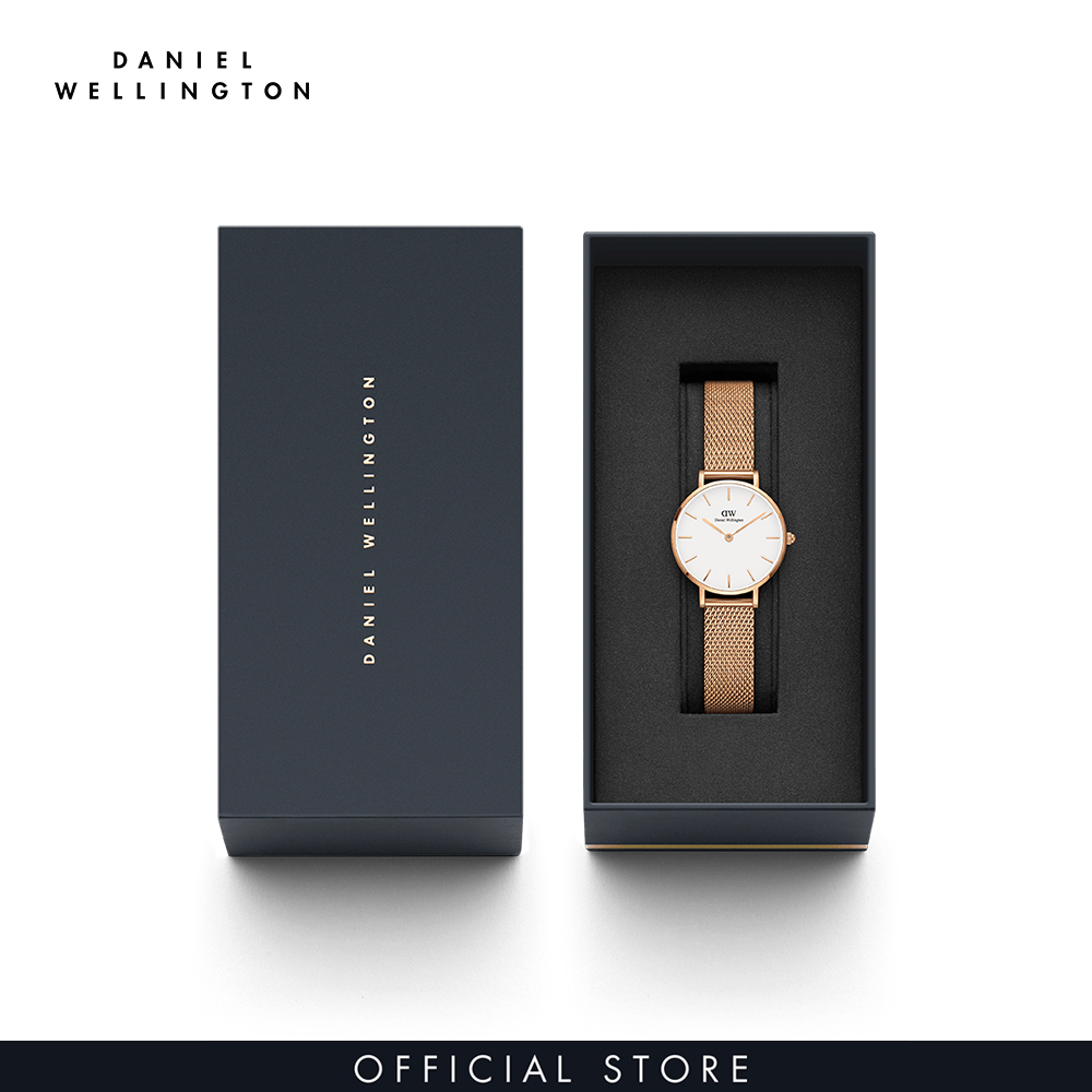 Đồng hồ Nữ Daniel Wellington dây lưới - Petite Melrose mặt trắng - vỏ