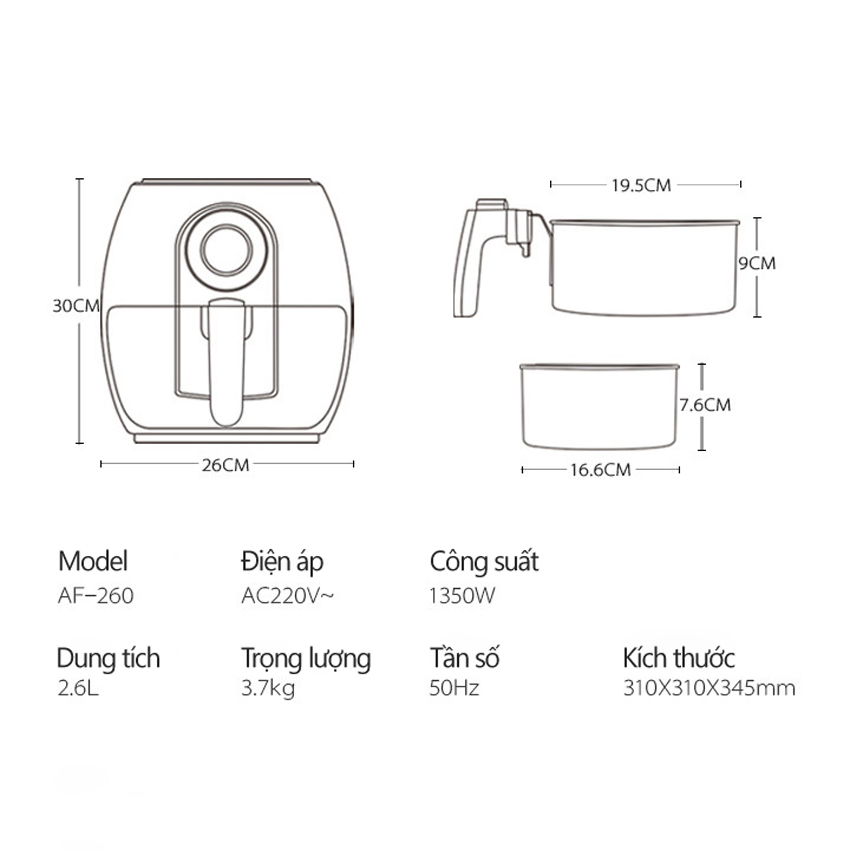 Nồi chiên không dầu AF260 - Phiên Bản Nâng Cấp