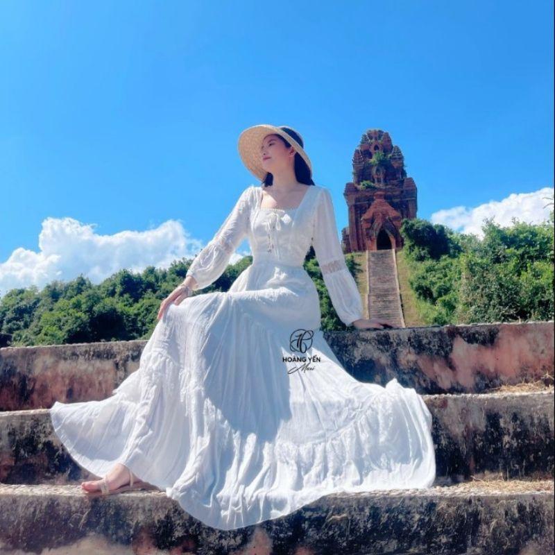 HOANGYEN - Skies Dress đầm đũi trắng tay dài viền ren