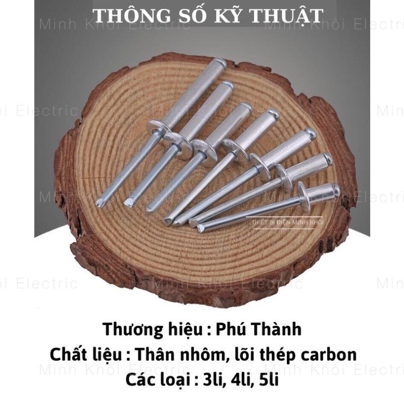 Đinh Rút Nhôm Rive Phú Thành túi 100c, đinh tán rivet rút nhôm, ri vê tán, rivets