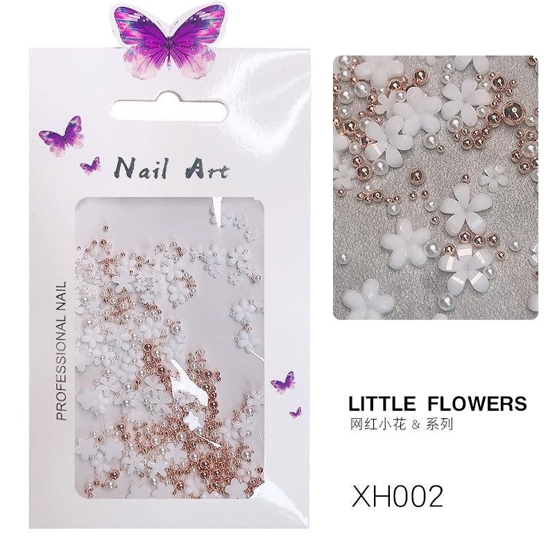 Charm hoa nhí sứ mix bi nail Yapas trắng vàng hồng, phụ kiện hoa sứ bi gắn đính trang trí móng tay cao cấp