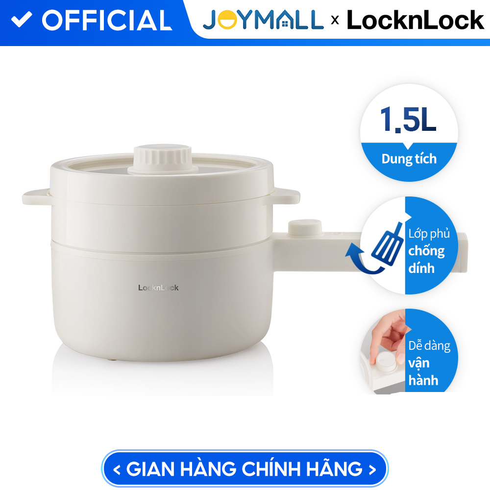Nồi Điện Đa Năng Locknlock Electric Multi Pot Ejp436Ivy 220V, 50Hz, 600W, 1.5L - Màu Ngà - Hàng Chính Hãng