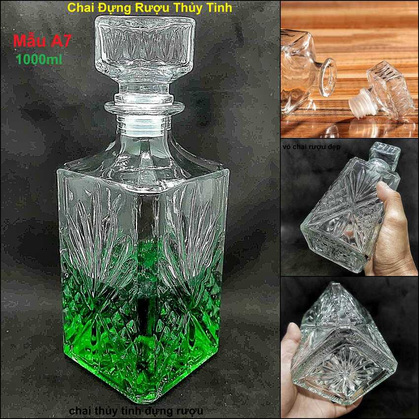 Chai Đựng Rượu Thủy Tinh cao cấp 1 Lít - Vỏ Chai Rượu Đẹp trưng bày, tiếp khách