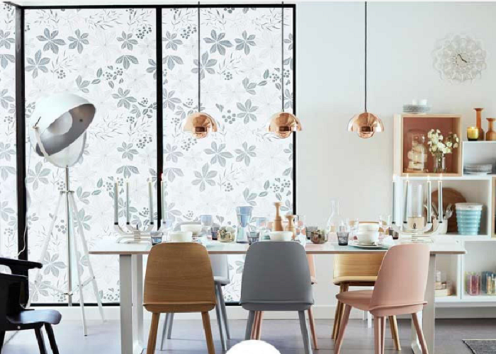 Decal dán kính mờ hoạ tiết hoa lá tối giản sang trọng 200cm x 90cm