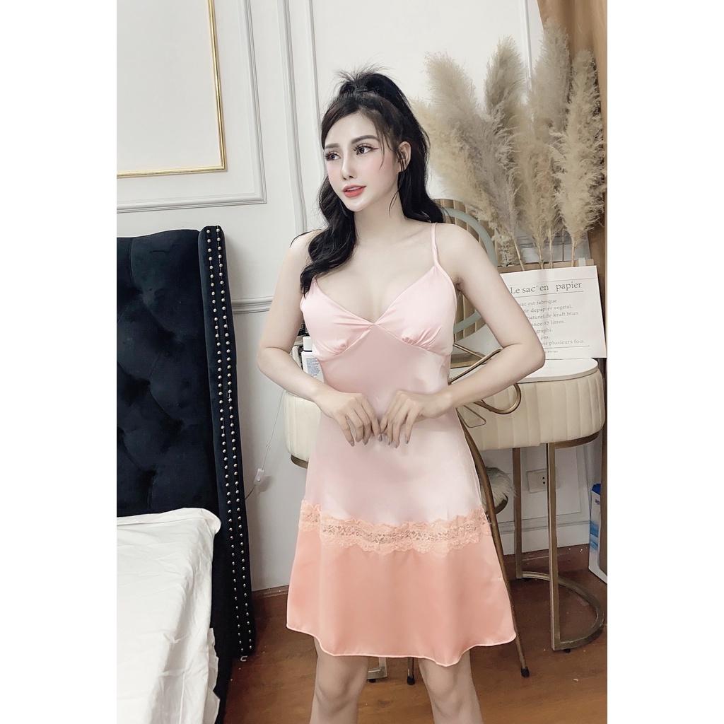 Đầm Ngủ Nữ Hisexy Lụa Satin Trơn Dáng Xuông Liền Thân HD13