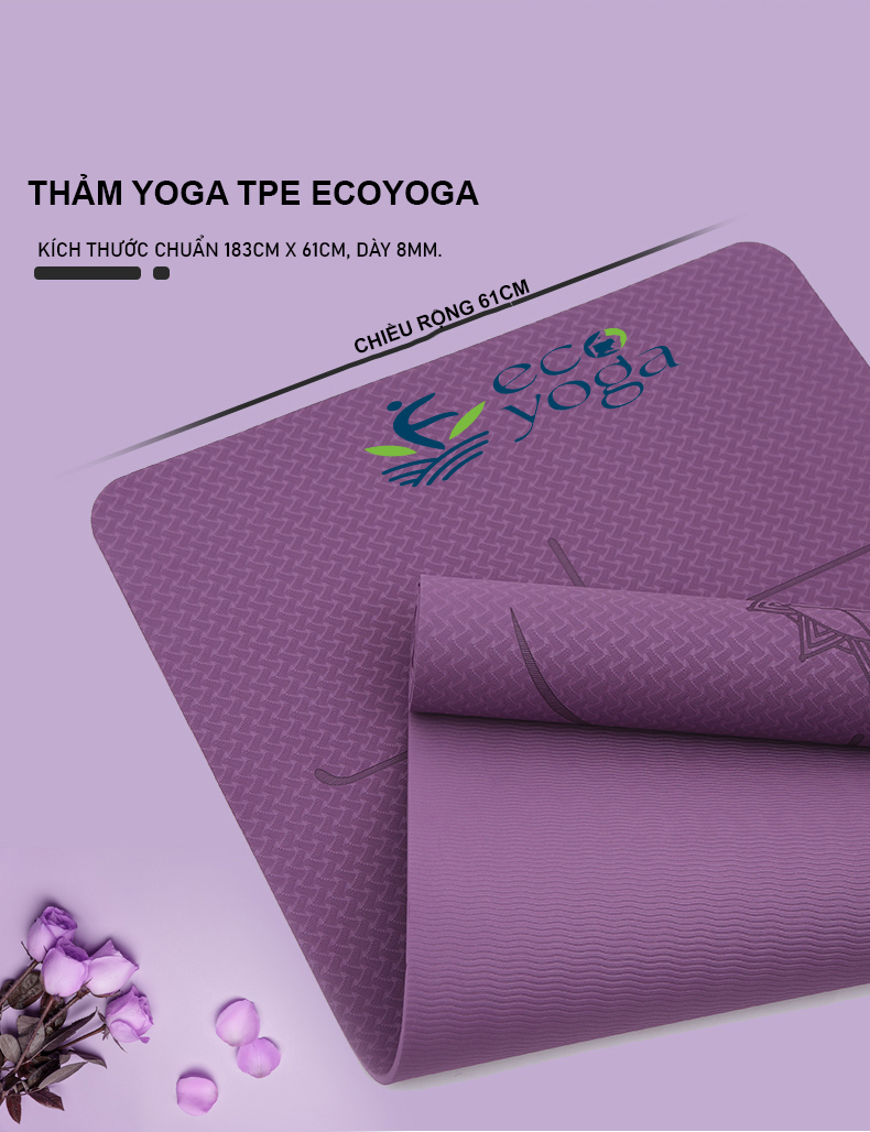 [Tặng Dây Đeo] Thảm Yoga Định Tuyến TPE 1 Lớp 8mm - YOGA QG, Độ Bám Cao, Chống Trơn Trượt, Mềm Mại, Thân Thiện Với Môi Trường, An Toàn Khi Tiếp Xúc Với Da - Hàng chính hãng