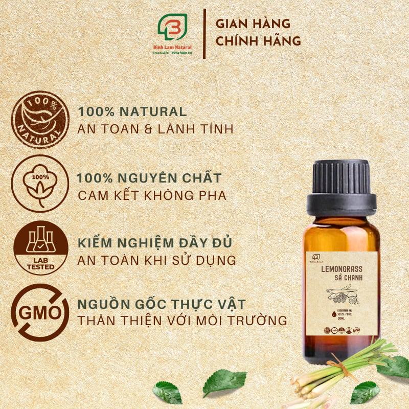 Tinh dầu sả chanh nguyên chất giải cảm, thơm phòng, kháng khuẩn, đuổi muỗi Bình Lam Natural 20ml