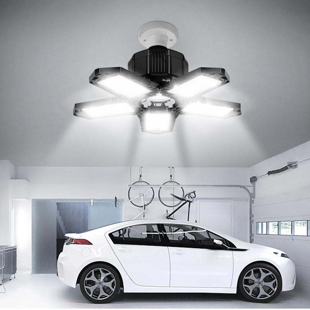 LED Garage Light, Ultra Bright 80W LED Garage Ceiling Lights with E26/E27 Screw Socket, 5 Adjustable Panels 6500K Shop, Barn, Bay Lighting