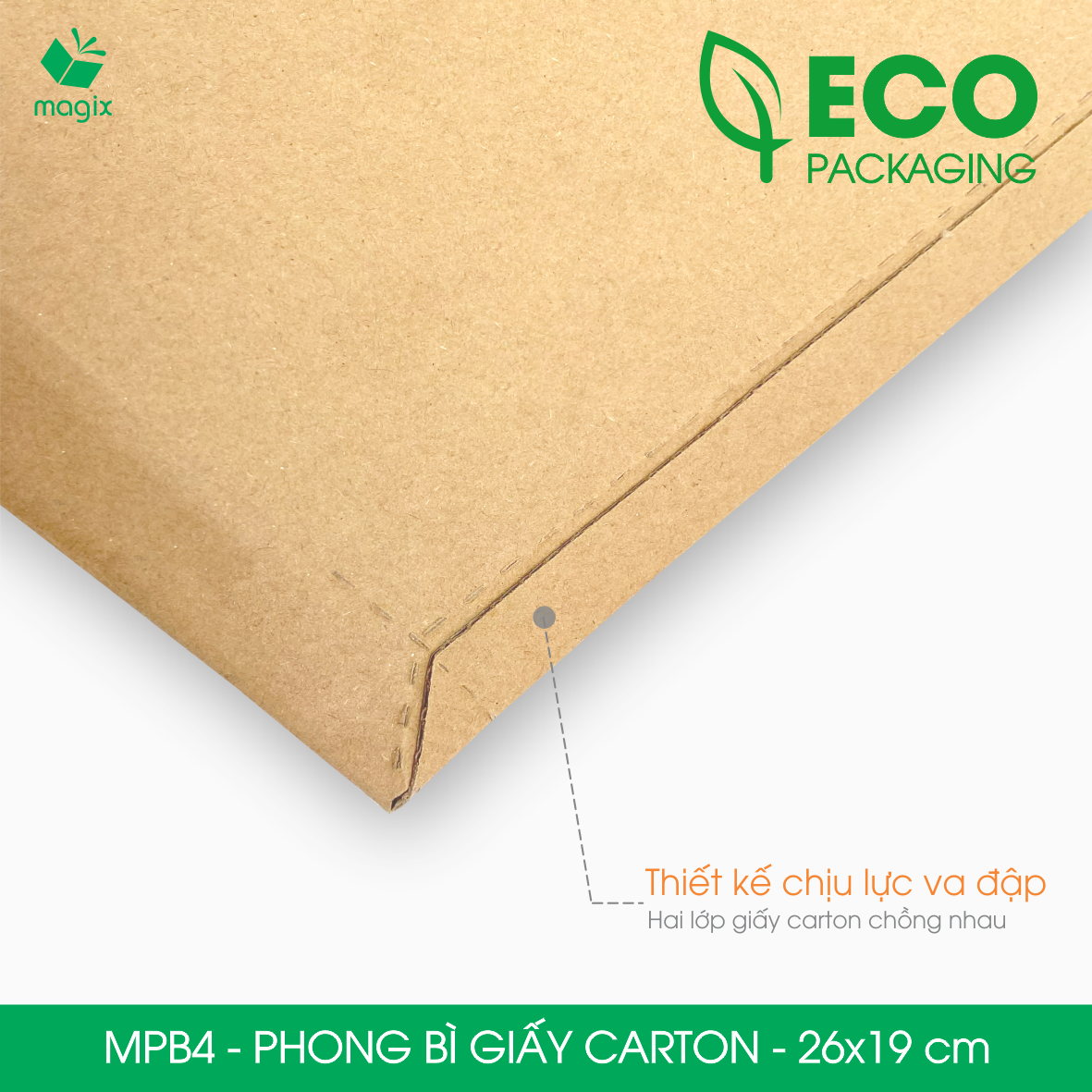 MPB4 - 26x19 cm - 100 phong bì carton đóng hàng - Bìa gói hàng, bìa cứng, bì thư | Magix Packaging