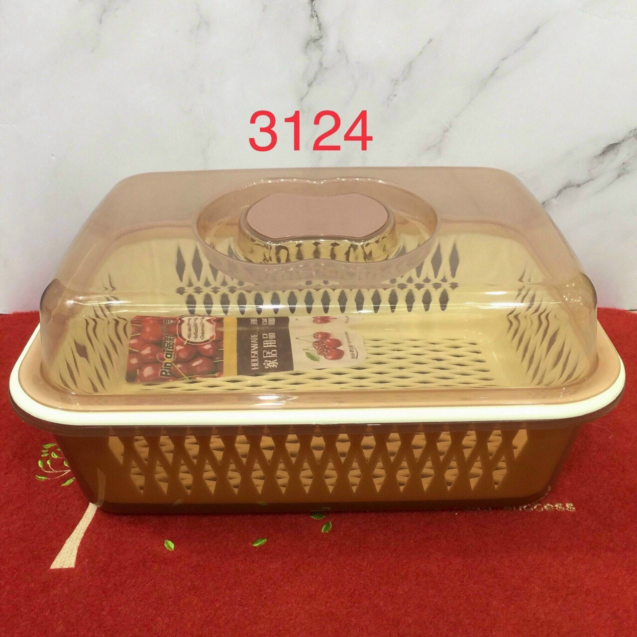 BỘ CHẬU RỔ RỬA RAU KÈM NẮP ĐẬY BẰNG NHỰA TRONG CAO CẤP HÌNH CHŨ NHẬT - TH15