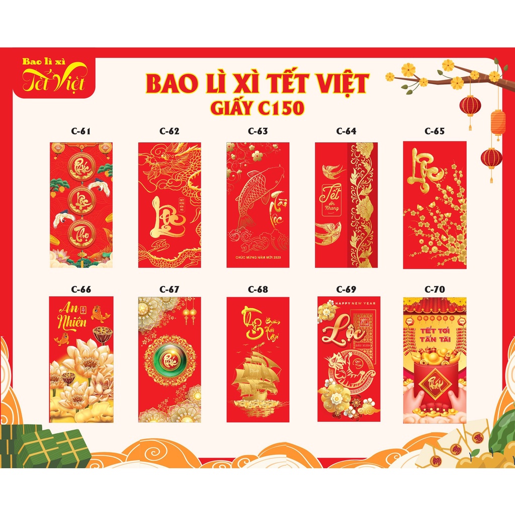 10 -50 BAO LÌ XÌ CAO CẤP NHIỀU MẪU RẤT ĐẸP - BAO LÌ XÌ GIÁ SỈ MẪU MỚI SUỐT NHA LOẠI 1 ĐẸP