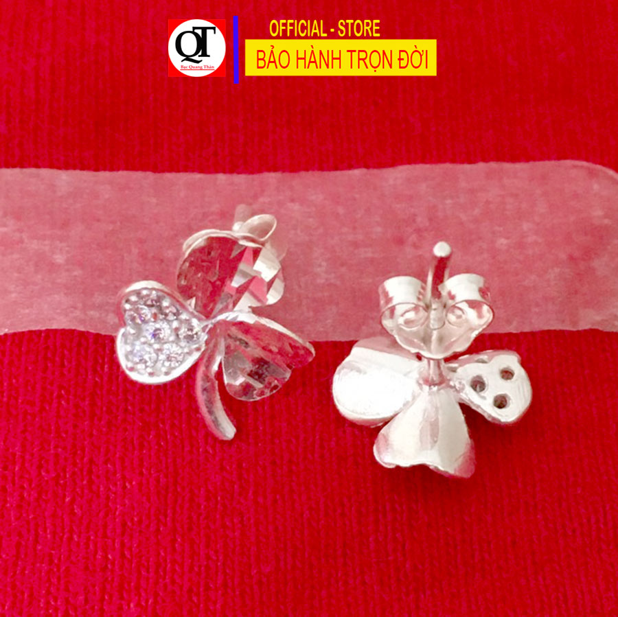 Bông tai nữ Bạc Quang Thản, khuyên tai nụ đeo sát tai gắn đá cobic trắng sáng chất liệu bạc không xi mạ - QTBT85