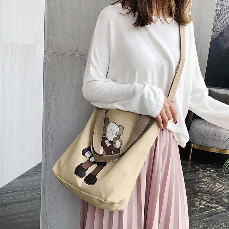 Túi xách canvas nữ cỡ lớn in họa tiết hoạt hình