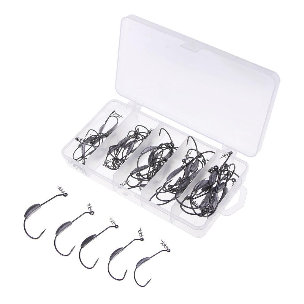 50pcs Weighted Superline Spring Hook with Centering Pin Offset Circle Worm Jig Fishing Hooks