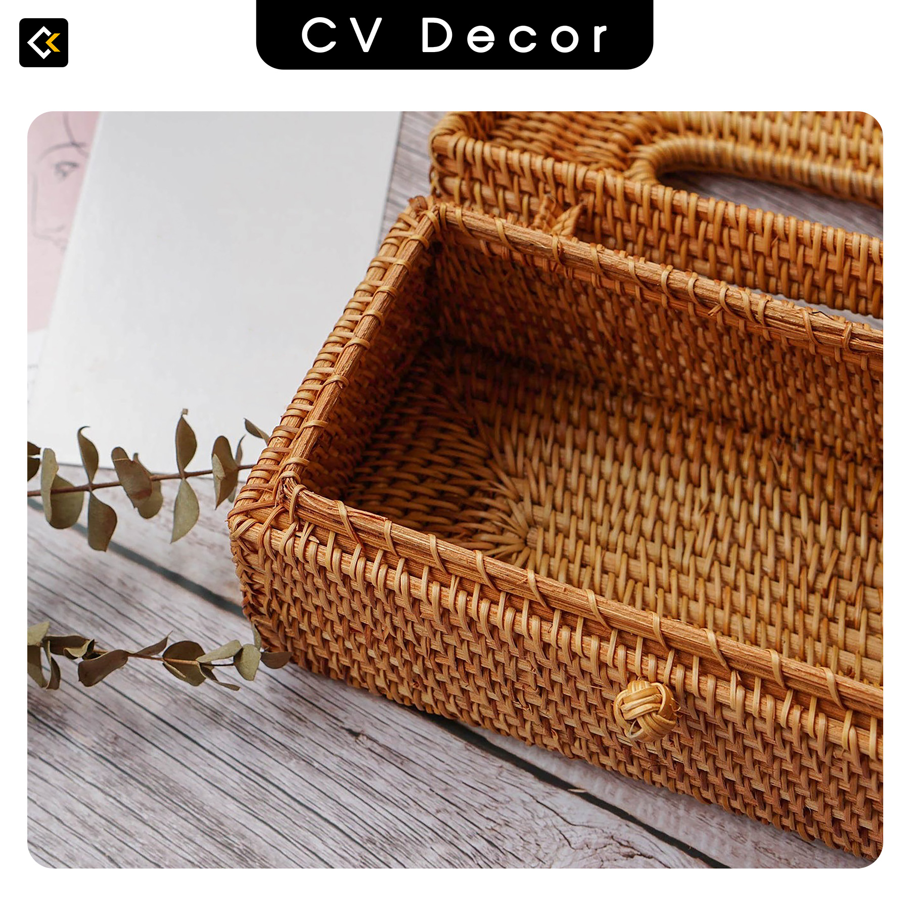 Hộp Đựng Giấy Chữ Nhật CV DECOR Chất Liệu Mây Tự Nhiên - Hàng Việt Nam Xuất Khẩu