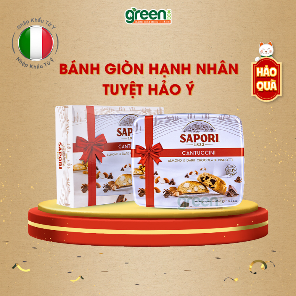 Hộp bánh giòn hạnh nhân và sô cô la Sapori 350g nhập khẩu Ý