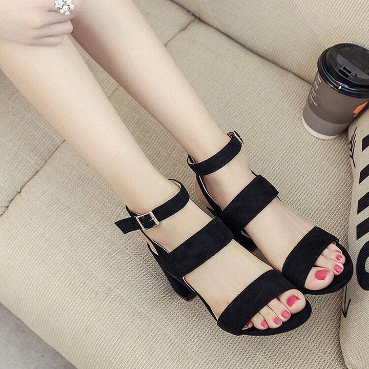 Giày cao gót vuông 7cm 2 quai bản lớn __LZ118