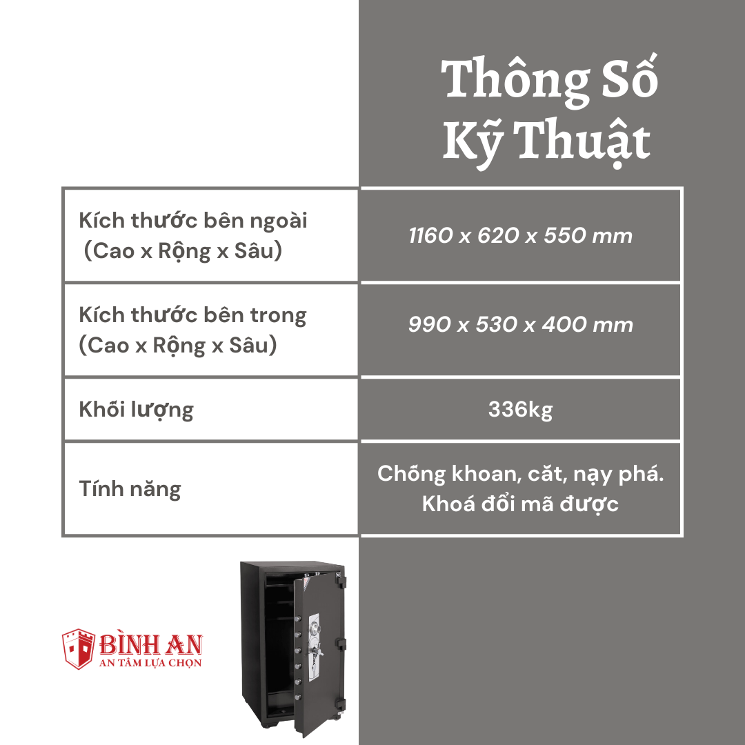 Két Sắt Siêu Cường TRULY TS-115, Cao 115cm, Nặng 300kg Chống Đục, Chống Khoan Phá, Chống Cháy Chuẩn Hàn Quốc - Hàng Chính Hãng