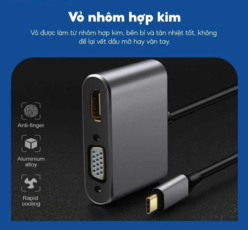 Cáp Chuyển Đổi USB Type-C Sang VGA HDMI (15cm) - Hàng Chính Hãng