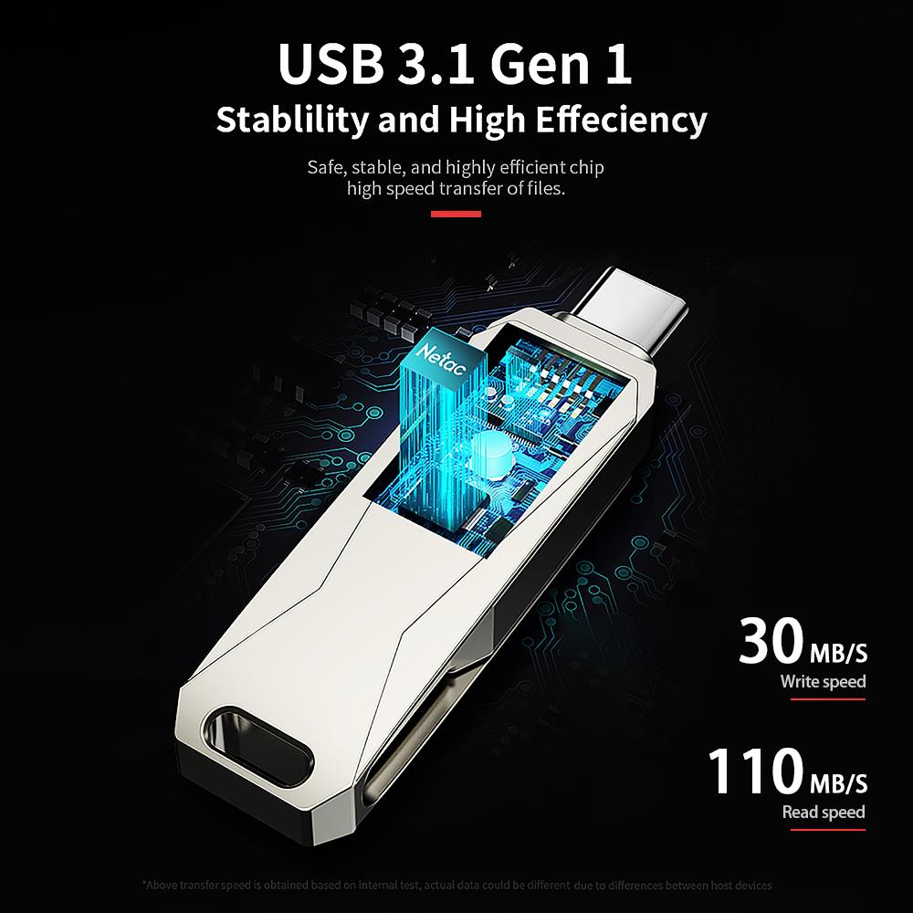 Netac U782C 64GB Type-C + USB Double Interface Ổ đĩa flash Plug & Play Điện thoại di động Mở rộng bộ nhớ U Disk