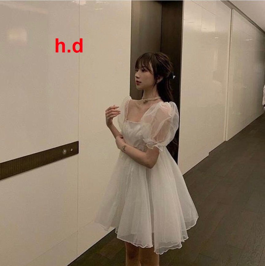 Váy công chúa dáng xòe cổ vuông nơ sau siêu đẹp hàng 2 lớp