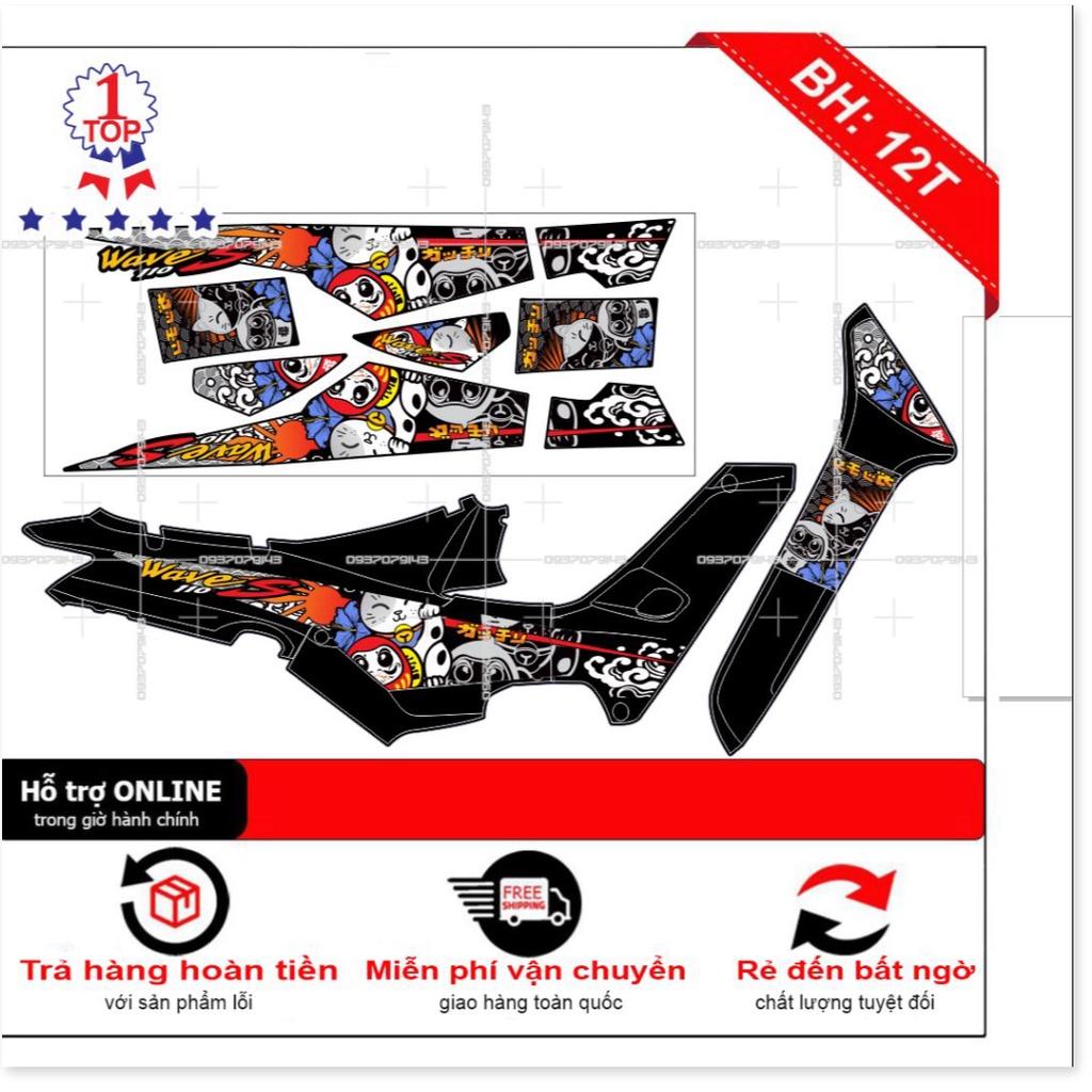 Tem rời dành cho wave nhỏ đời đầu mèo thần tài dán xe đen