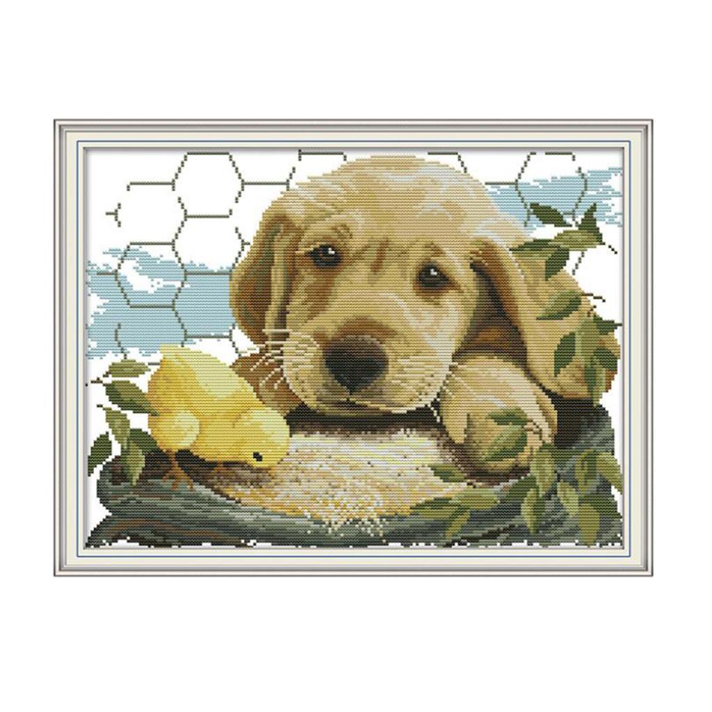 Cute Puppy and Chick Pattern Dimensions Stamped Cross Stitch Kit 11CT 51x40cm